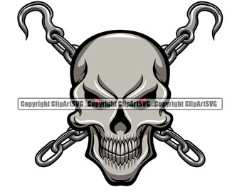 Skull Skeleton Tow Truck Driver Towing Hook Chain Trucker Hauling Cargo Haul Tractor Trailer Move Design Logo SVG PNG Clipart Vector Cut