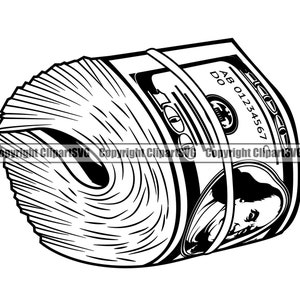 Geld Rolle 100 Hundred Dollar Bill Rubber Band Stack Knot Cash Rich Gangster Rap Hustle Hustler Art Design Logo SVG PNG Clipart Vektor Cut