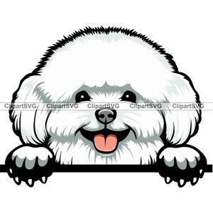 Bichon Frise Smiling Peeking Dog Cute Puppy Face Canine Pet Portrait Paw Print Cartoon Drawing Art Logo Tattoo Design SVG PNG Cut Cutting