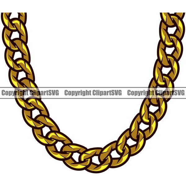 Gold Chain Link Necklace Jewelry Shiny Bling Rich Wealth Cash Money Hip Hop Rap Rapper Thug Design Element Logo SVG PNG Clipart Vector Cut