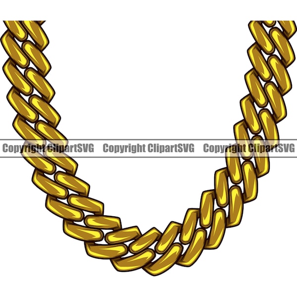 Gold Chain Link Necklace Jewelry Shiny Bling Rich Wealth Cash Money Hip Hop Rap Rapper Thug Design Element Logo SVG PNG Clipart Vector Cut