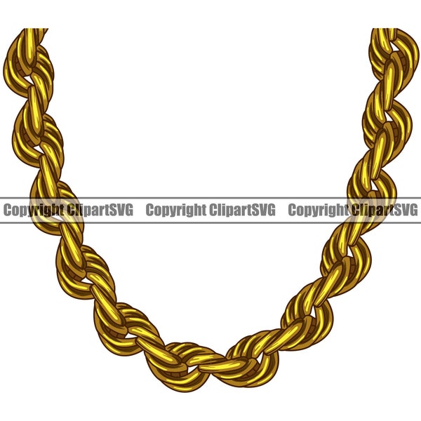 Gold Chain Link Necklace Jewelry Shiny Bling Rich Wealth Cash Money Hip Hop Rap Rapper Thug Design Element Logo SVG PNG Clipart Vector Cut