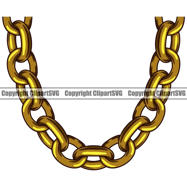 Gold Chain Necklace Jewelry Bling Rich Wealth Money Hip Hop Rap Rapper Thug Gangster Bracelet Design Element Logo SVG PNG Clipart Vector Cut