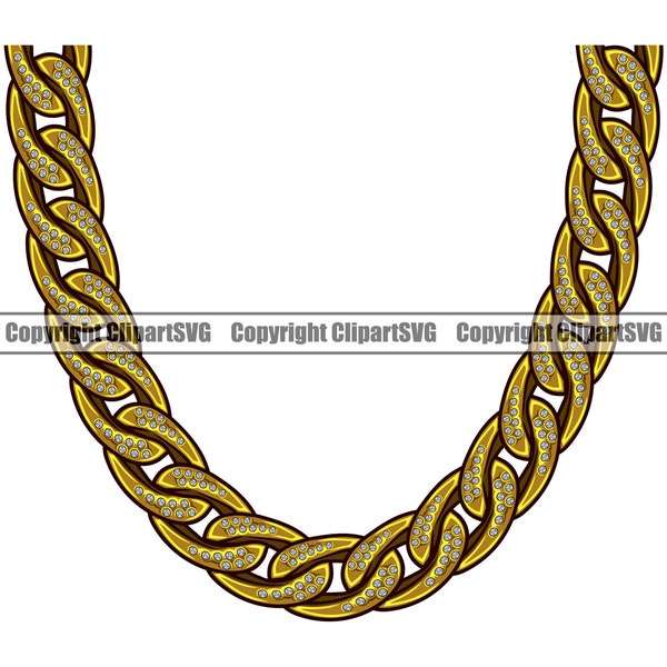 Gold Chain Link Necklace Jewelry Shiny Bling Rich Wealth Cash Money Hip Hop Rap Rapper Thug Design Element Logo SVG PNG Clipart Vector Cut