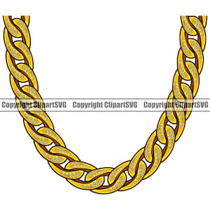 Diamant Gold Kette Link Halskette Schmuck Shiny Bling Reicher Reichtum Bargeld Hip Hop Rap Design Element Logo SVG PNG Clipart Vektor geschnitten Datei