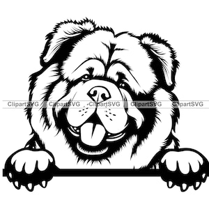Chow Chow Smiling Peeking Dog Head Puppy Face Canine Pet Love Paw Print Portrait Cartoon Drawing Art Logo Tattoo Design SVG PNG Cut Cutting