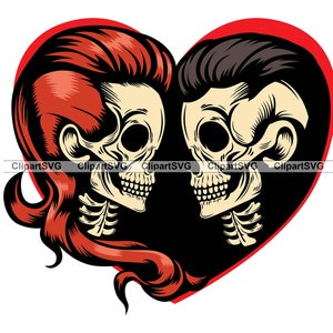 Amantes de crânio Esqueleto Casal Beijo Dia dos Namorados Romance Horror Gótico Casamento Coração Fundo Desenho Arte Logotipo Tatuagem Design SVG PNG Cut