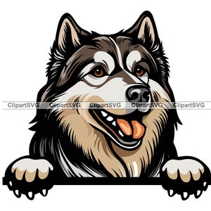 Alaskan Malamute Smiling Peeking Dog Head Cute Puppy Face Canine Pet Portrait Paw Print Cartoon Drawing Art Logo Tattoo Design SVG PNG Cut