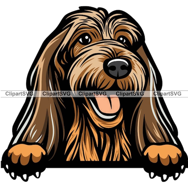 Otterhound Smiling Peeking Dog Cute Puppy Head Canine Pet Breed Animal Portrait Paw Print Cartoon Drawing Art Logo Tattoo Design SVG PNG Cut