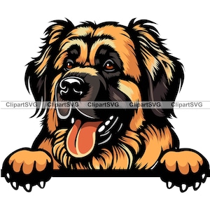 Leonberger Smiling Peeking Dog Puppy Head Canine Pet Breed Portrait Paw Print Cartoon Drawing Art Logo Tattoo Design SVG PNG Cut Cutting