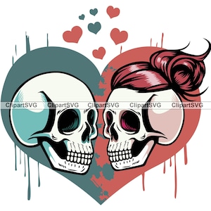 Beijando Caveira Casal Mulher Homem Amor Esqueleto Dia dos Namorados Romântico Horror Gótico Casamento Coração Gotejando Arte Logotipo Tatuagem Design SVG PNG Cut