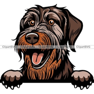 German Wirehaired Pointer Smiling Peeking Dog Puppy Head Canine Pet Print Paw Cartoon Drawing Art Logo Tattoo Design SVG PNG Cut Cutting