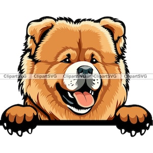 Chow Chow Lächelnd Spähender Hundekopf niedlich Welpe Gesicht Hunderasse Haustier Portrait Pfotenabdruck Cartoon Art Logo Tattoo Design SVG PNG Schneiden Schneiden