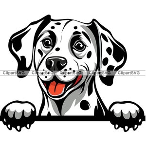 Dalmatian Smiling Peeking Dog Head Puppy Face Canine Breed Pet Love Portrait Paw Print Cartoon Art Logo Tattoo Design SVG PNG Cut Cutting