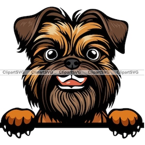 Grifone di Bruxelles sorridente sbirciando cane carino cucciolo faccia razza canina ritratto dell'animale domestico stampa della zampa disegno del fumetto arte logo tatuaggio design SVG PNG taglio