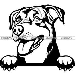 Shepweiler glimlachend gluren hond schattig puppy gezicht hond huisdier Duitse herder Rottweiler ras Paw tekening kunst logo tattoo ontwerp SVG PNG knippen