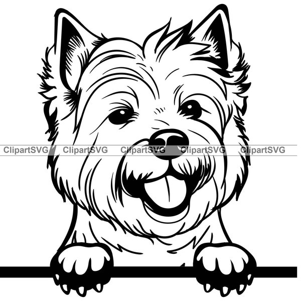 West Highland White Terrier Smiling Peeking Dog Cute Puppy Face Canine Pet Westie Paw Drawing Art Logo Tattoo Design SVG PNG Cut Cutting