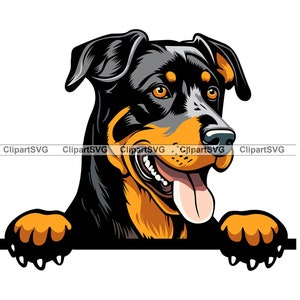 Beauceron Smiling Peeking Dog Head Cute Puppy Face Canine Pet Portrait Paw Print Cartoon Drawing Art Logo Tattoo Design SVG PNG Cut Cutting
