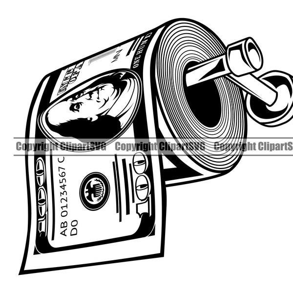 Money Toilet Paper Roll 100 Hundred Dollar Bills Knot Cash Pile Rich Gangster Hustle Hustler Art Design Logo SVG PNG Clipart Vector Cut File