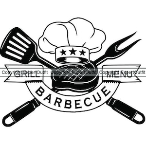 BBQ-Logo Grill grillen vlees biefstuk hete Barbecue slager koken kok chef-kok voedsel Restaurant. SVG. PNG Clipart Vector Cricut knippen snijden-bestand