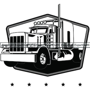 Conductor de camión Empresa de entrega de camiones Big Rigg Semi Tractor Trailer Cabina Envío Logotipo en movimiento .JPG .SVG Clipart Vector Cricut Corte Corte