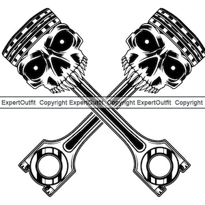 Mecánico Motor Pistón Cráneo Diseño Motor Mecánico Garaje Tienda Servicio Biker Bike Diseño Logo .SVG .PNG Clipart Vector Cricut Corte Corte