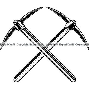 Può includere: Un'illustrazione in bianco e nero di due picconi incrociati.