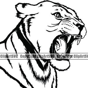 May include: Black and white line art illustration of a roaring lion's head. The lion's mouth is open, showing its teeth and tongue. The lion's mane is detailed with lines.