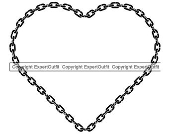 Eslabón de cadena Corazón Marco de amor Cuerda de metal sin fin Hardware de remolque de acero Bloqueo de remolque Símbolo romántico .SVG .PNG Clipart Vector Cricut Corte Corte