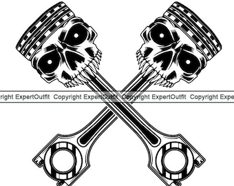 Mechanic Engine Piston Skull Design Motor Mechanical Garage Shop Service Biker Bike Design Logo .SVG .PNG Clipart Vector Cricut Cut Cutting