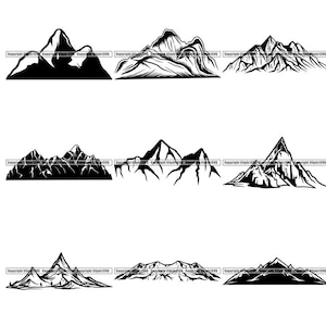 BUNDLE Mountain Nature Landscape Rocky Snowy Peak Range Rock Sierra Valley Terrain Tops Scenery Tattoo Art Logo.SVG .PNG  Vector Cut Cutting