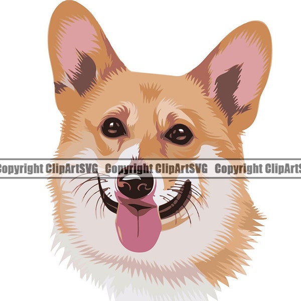 Pembroke Welsh Corgi Dog Breed Head Face Puppy Animal Pet Hound Pedigree Purebred Art Artwork Color Logo SVG PNG Clipart Vector Cut Cutting