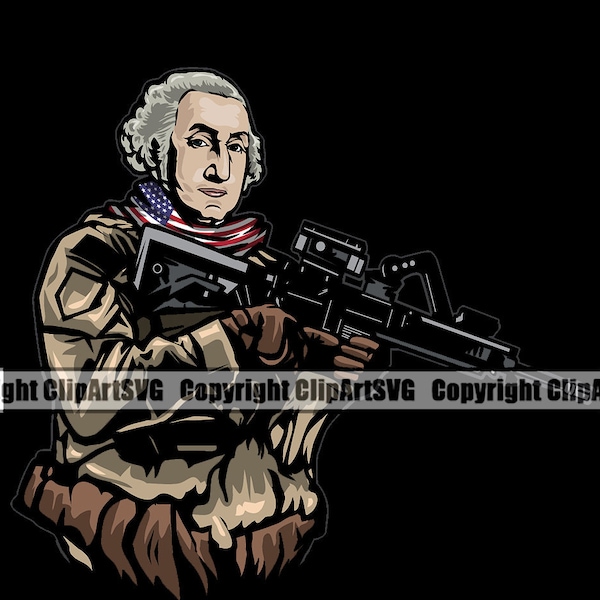 George Washington president kulspruta USA flagga amerikansk soldat vapen patriot designelement logotyp SVG PNG clipart vektor klipp klippfil