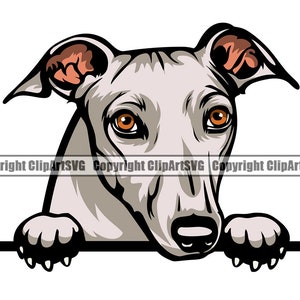 Greyhound hondenras gluren Peek-A-Boo Paw Puppy Pup huisdier K-9 Canine Italiaanse Saluki Whippet Art kleur Logo SVG PNG Clipart Vector knippen snijden