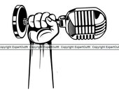 Hand Holding Microphone Audio Sound Recording Record Voice Mic Music Studio Radio Podcast .SVG .PNG Clipart Vector Cricut Cut Cutting