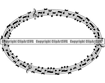 Music Note Oval Shaped Frame Border Symbol Treble Clef Sheet Musical Classical Design Element Artist Sign Logo SVG PNG Vector Cut Cutting