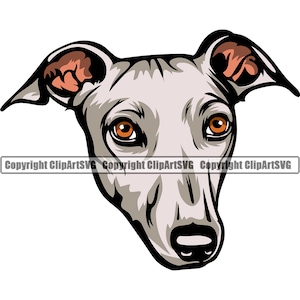 Levriero Cane Razza Testa Faccia Felice Sorriso Zampa Cucciolo Cucciolo Animale Domestico K-9 Canino Italiano Saluki Whippet Colore Logo SVG PNG Clipart Vettore Taglio Taglio