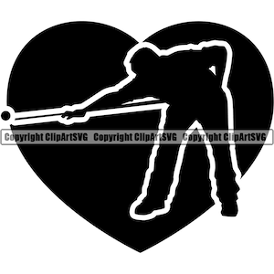 Billiards Heat Love Pool Player Silhouette Emblem 8-Ball Snooker 9-Ball Sports Badge Design Element Logo SVG PNG Clipart Vector Cricut Cut