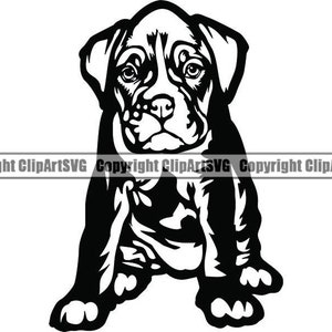 Boxer #42 Welpe Hunderasse K-9 Tier Haustier Jagdhund Stammbaum Reinrassige Blutlinie Eckzahn Cartoon Logo .SVG .PNG Clipart Vektor Cricut Schneiden Schneiden