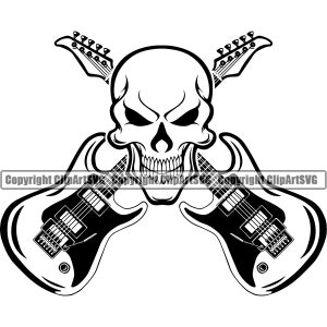 Gitaar Logo #14 schedel elektrisch elektrisch muziekinstrument String Rock N Roll muziekband. SVG. EPS. PNG Clipart Vector Cricut snijden bestand