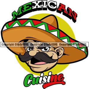Mexico Mexicaans eten dineren keuken Bar Taco Spaanse gitaar Sombrero Latijns-natie Man ober vlag Art Design Logo SVG PNG Vector Clipart knippen
