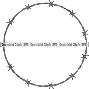Barbed Wire Oval Round Frame Silver Razor Fence Fencing Barb Bob Forbidden Danger Jail Prison Security Art SVG PNG Clipart Vector Cricut Cut