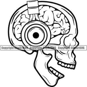 Musik Schädel Kopfhörer Gehirn DJ DJ Turntable Spin Plattenspieler Mixer Disc Jockey Vinyl Club Design Logo SVG PNG Vektor Clipart geschnitten Datei