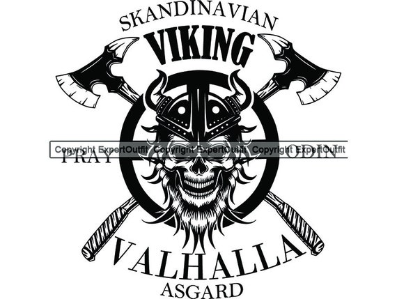 Viking with two axes, black background, ready to fight, logo, wa 