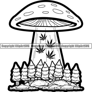 Marijuana Alien Space Ship Beam Weed Plants Smoking Pot Joint Blunt Leaf Cannabis Drug Design Element Logo SVG PNG Vector Clipart Cut File