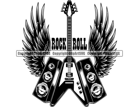 Rock N Roll Electric Guitar Speaker Wings Heavy Metal Music 