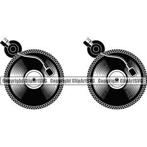 DJ Disc Jockey Muziek Draaitafel Platenspeler Mixer Album Vinyl Nachtclub Geluid Radio Stereo Silhouet Ontwerp Logo SVG Vector Clipart Knippen