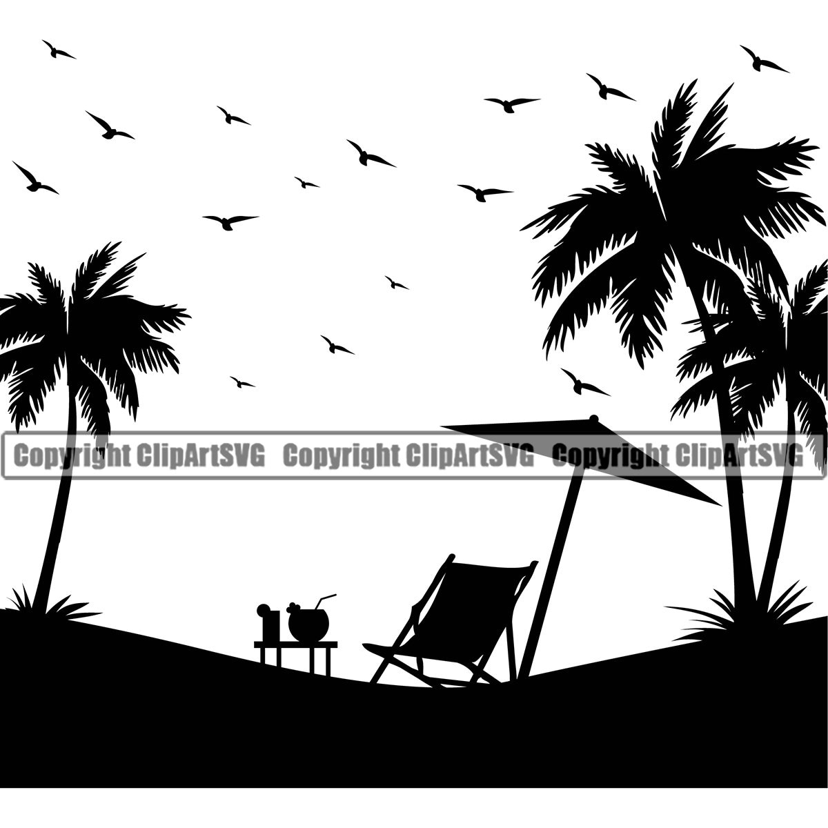 Summer Palm Tree Beach Chair Umbrella Drink Relax Sun Sand Ocean Nature ...