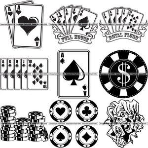 BUNDLE Casino Game Gambling Card Black Jack Chip Poker Ace Royal Flush Las Vegas Texas Hold Em Art Logo .SVG .PNG Clipart Vector Cut Cutting