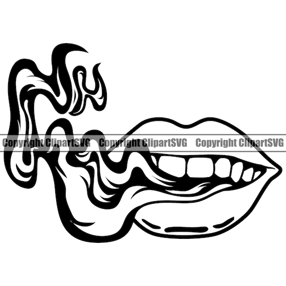 lips smoke black and white clipart
